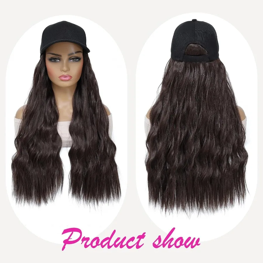 قبعة بيسبول قبعة شعر مستعار مع وصلات شعر تتميز بقطع شعر من الألياف الاصطناعية المقاومة للحرارة مرفقة للنساء والفتيات Adju