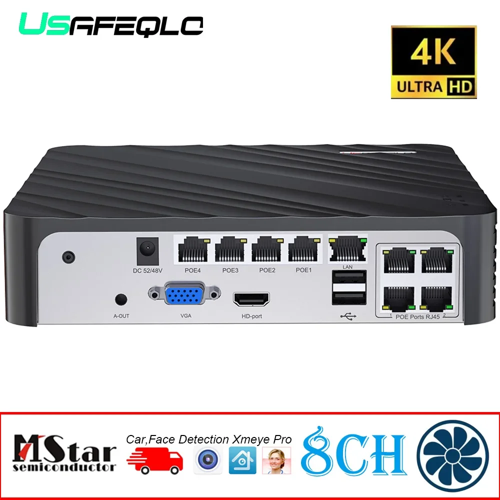 

4K 4CH 8CH Network Video Recorder for Security Camera System Support 4K/5MP/4MP PoE IP Camera H.265 PoE NVR Face Car Detection