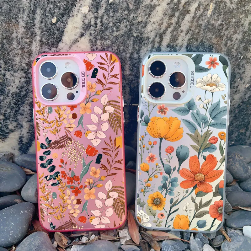 Luxus Retro Blumen Blumen Handy hülle für iPhone 15 14 plus 13 Mini 12 15 11 12 13 14 Pro Max stoß feste matte Laser Rückseite