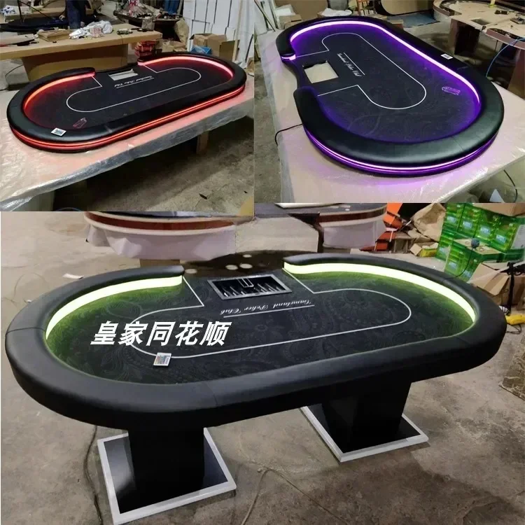 cqyNew Texas Poker Table with Remote Control LED Lights Color Changeable More than Poker Table