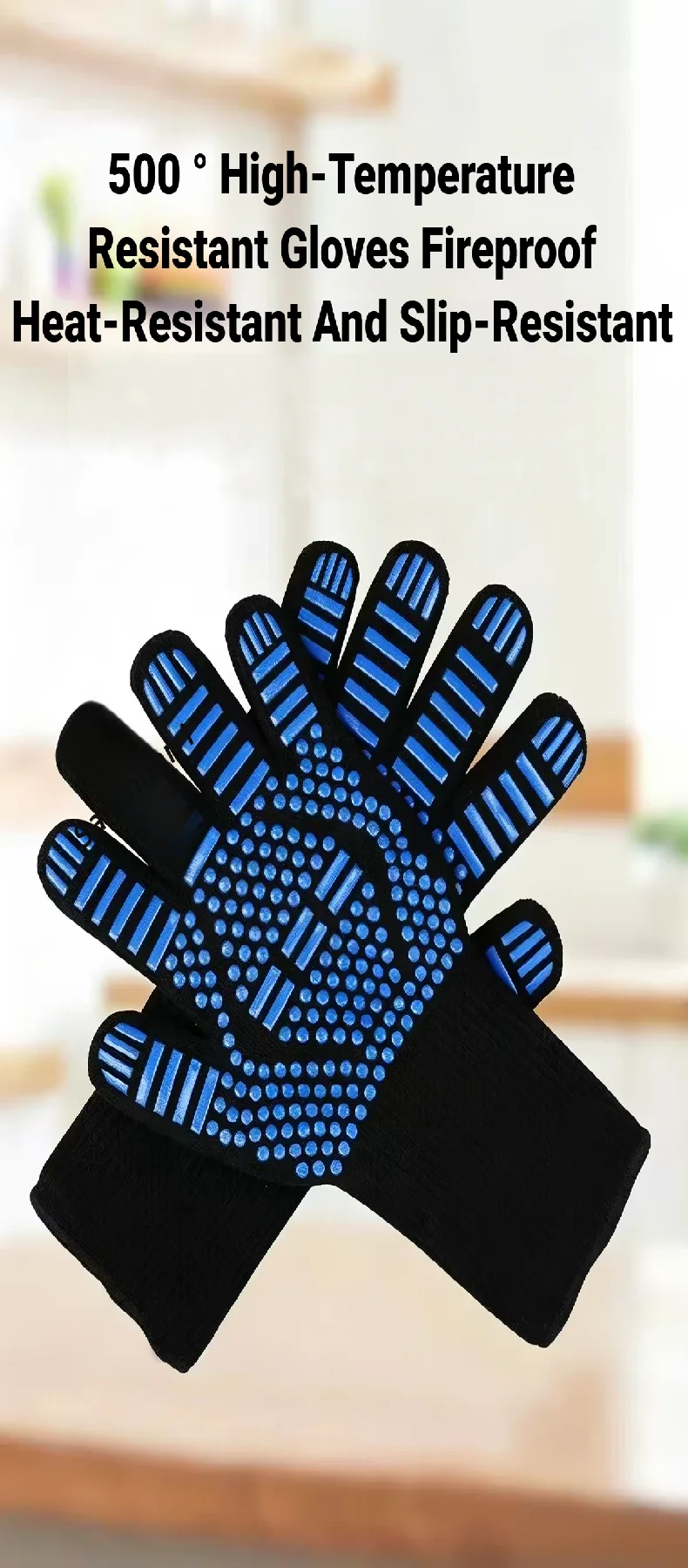BBQ-Handschuhe, hohe Temperaturbeständigkeit, 500–800 Grad, feuerfest, hitzebeständig, Mikrowellen-Ofenhandschuhe. – Detail 2