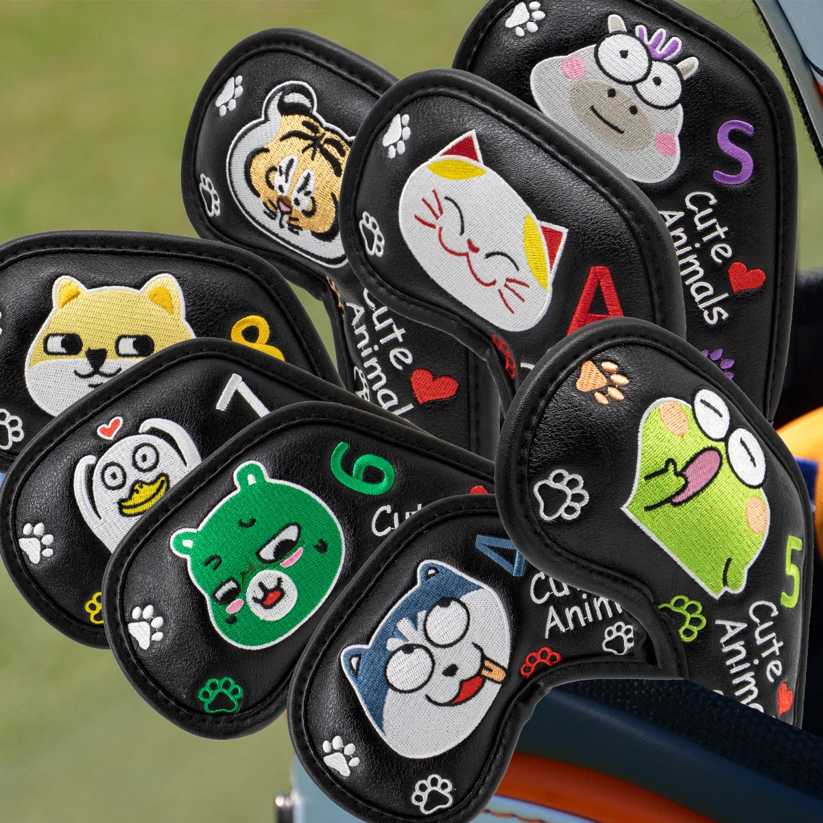 Fitness 4-9ASPX 10pcs Cute Animal Design Golf Iron Head Covers Iron Headovers Long Neck Iron Head Covers