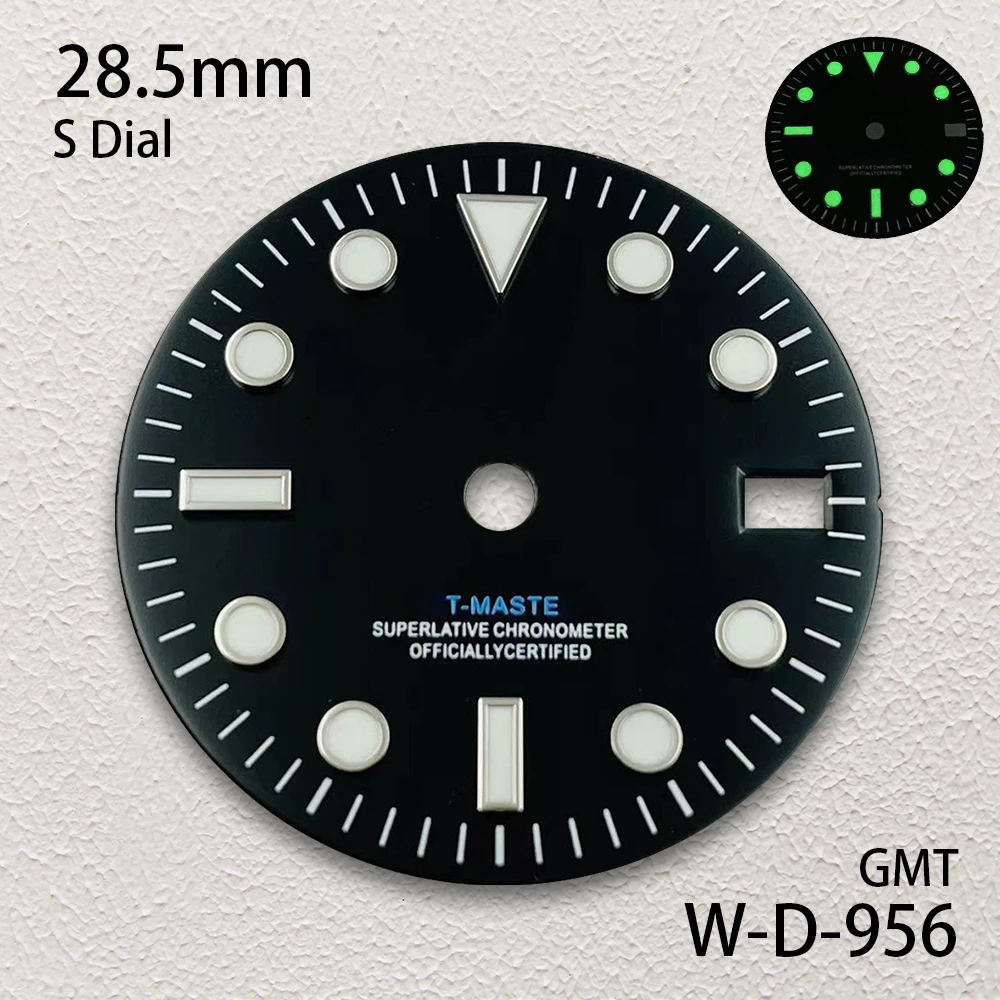 28.5mm S Logo GMT Dial Fit NH34 Japanese Movement Green Luminous Watch Modification Accessories