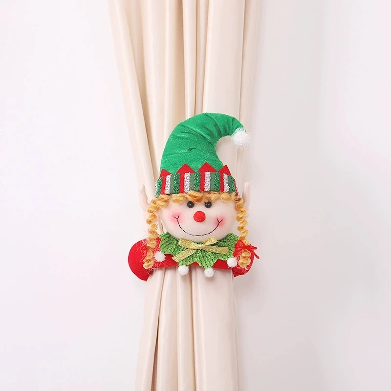 

Christmas Window Curtain Tiebacks Decorations Cute Elf Doll Hook for Home Holiday Xmas Accesorios Décor Curtain Hook Holder