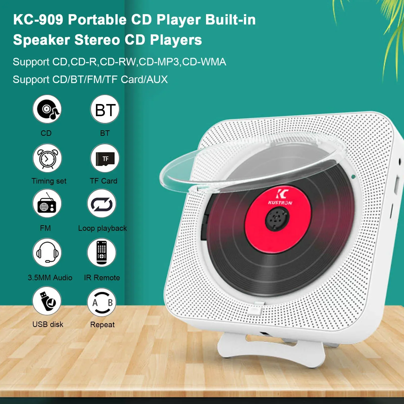 Bluetooth Speaker Stereo CD Players Portable CD Player LED Screen Wall Mountable CD Music Player with IR Remote Control FM Radio