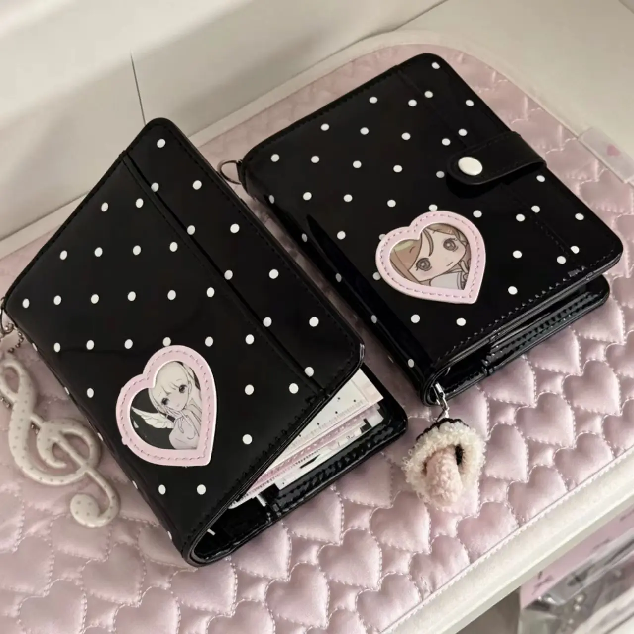 Polka Dot Heart M5 Loose-Leaf Notebook Premium Leather High Aesthetic Portable Journal Daily Planner Diary NoteBook