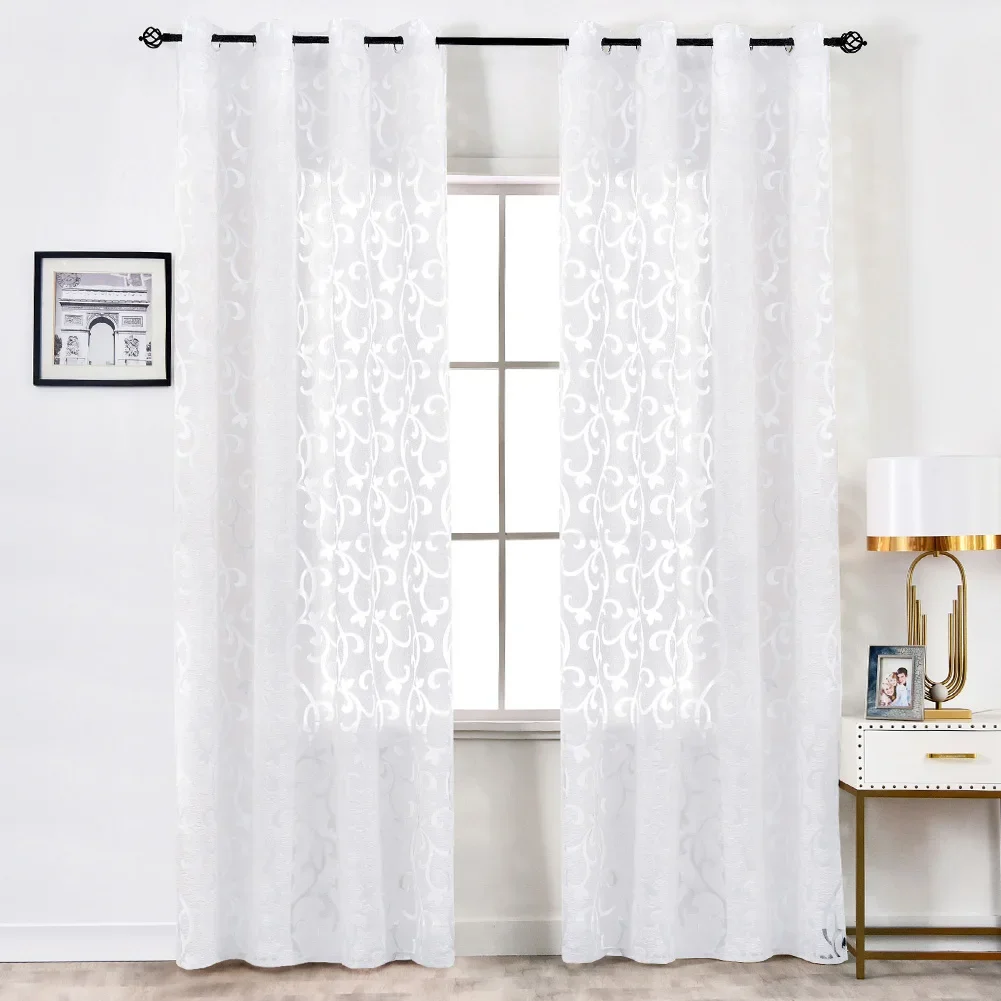 LEEJOOM Jacquard Curtain Floral Window Treatment for Living Room Home Decoration Pull Pleated Tape Curtain 1PC