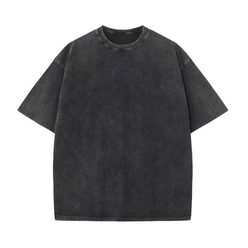 Pure Cotton Heavy Washed Old Short-sleeved T-shirt American Foreign Trade Cotton Retro Loose OversizeT-shirt Short-sleeved