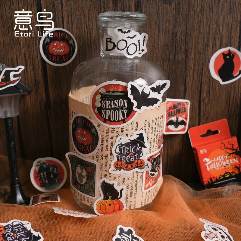 46pcs Etori Life Halloween Sticker Pack DIY Material Decorative Stationery Album Diary Cup Notebook Mobile Phone Toy Scrapbook