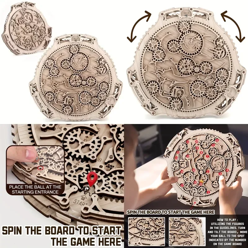 3D Wooden Puzzles Gear Maze Puzzle Kit DIY Marble Run Wood Model Building Set, Educational Craft for Teens Adults Home Decor