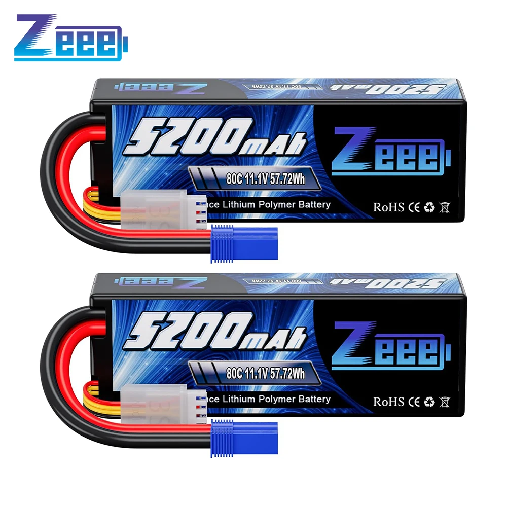 2pcs Zeee 11.1V 80C 5200mAh 3S Lipo Battery with EC5/3/T/XT60 Plug Hardcase Battery for RC Car Boat Truck Helicopter Airplanes