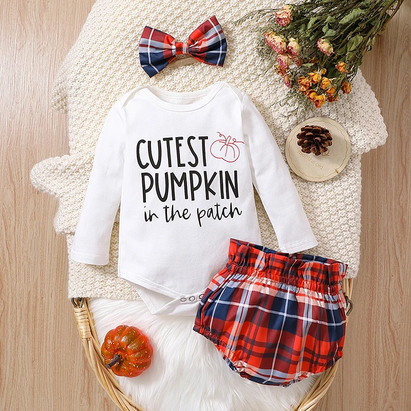 

3 шт., детские комбинезоны с длинным рукавом и принтом тыквы