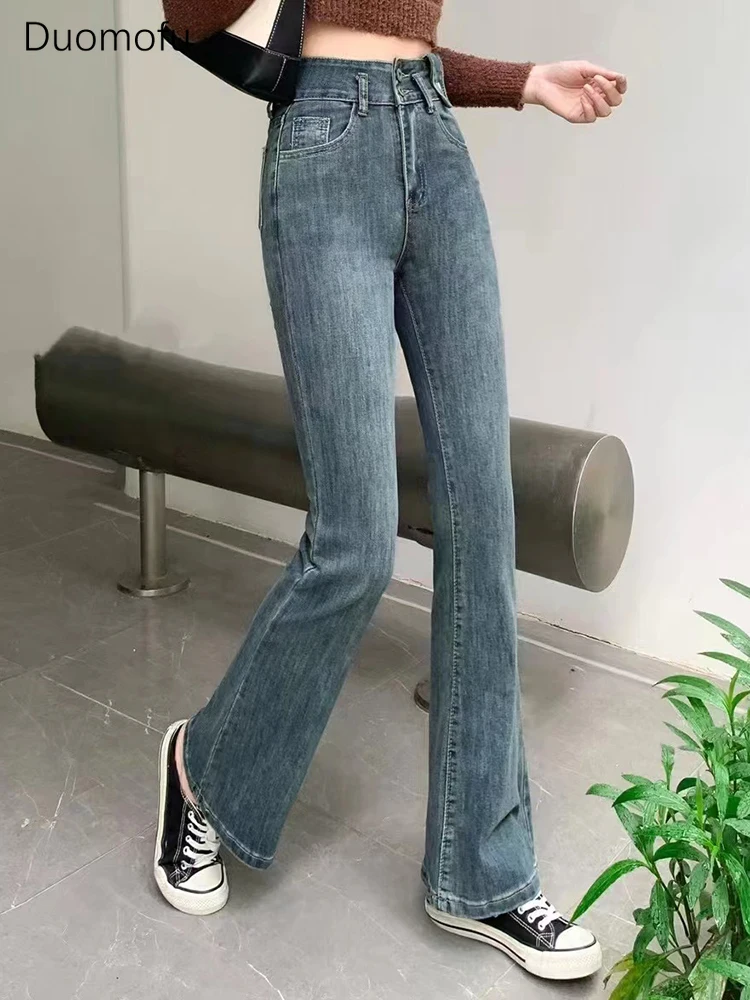 Duomofu Autumn Vintage Chicly High Waist Slim Casual Women Jeans Basic Washed Classic Full Length Fashion Straight Female Jeans