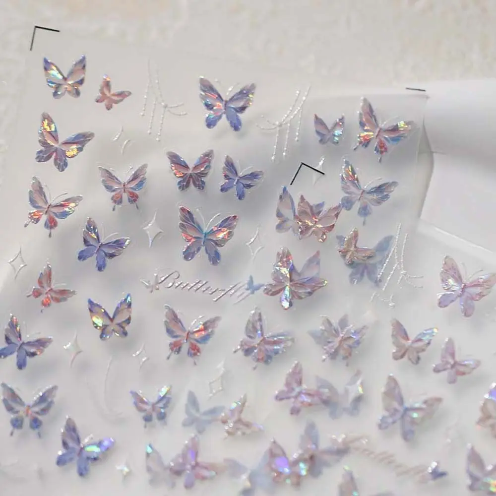 White Stars Butterfly Nail Stickers Pink Purple Nail Accessories Bronzing Butterfly Nail Decals Manicure Ornaments