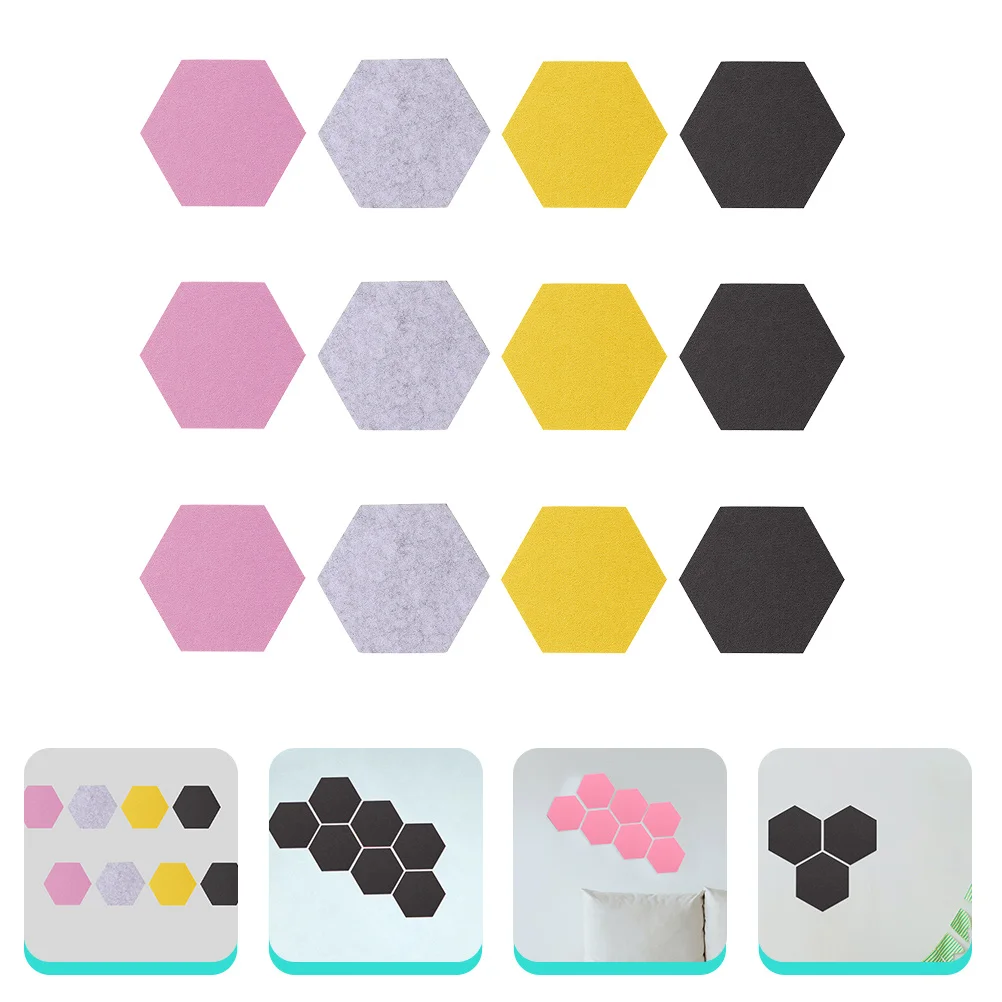 12pcs Hexagon Felt Wall Board Soundproof Self-Adhesive Tile For Home Decor Bulletin Memo Display Craft Pin Board