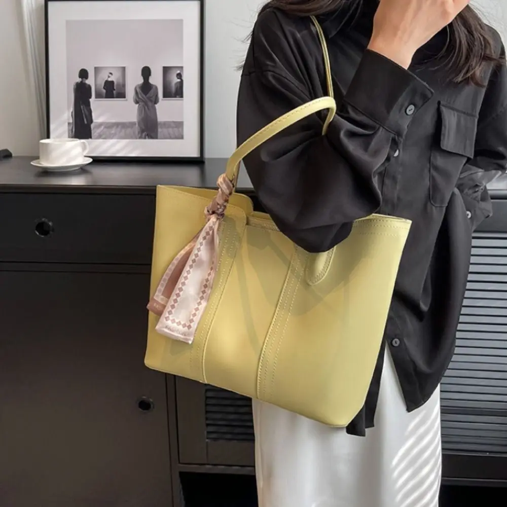 

Fashionable Korean Style Tote Bag Casual Silk Scarf One Shoulder Bag Polyester Solid Color Women Handbag Work