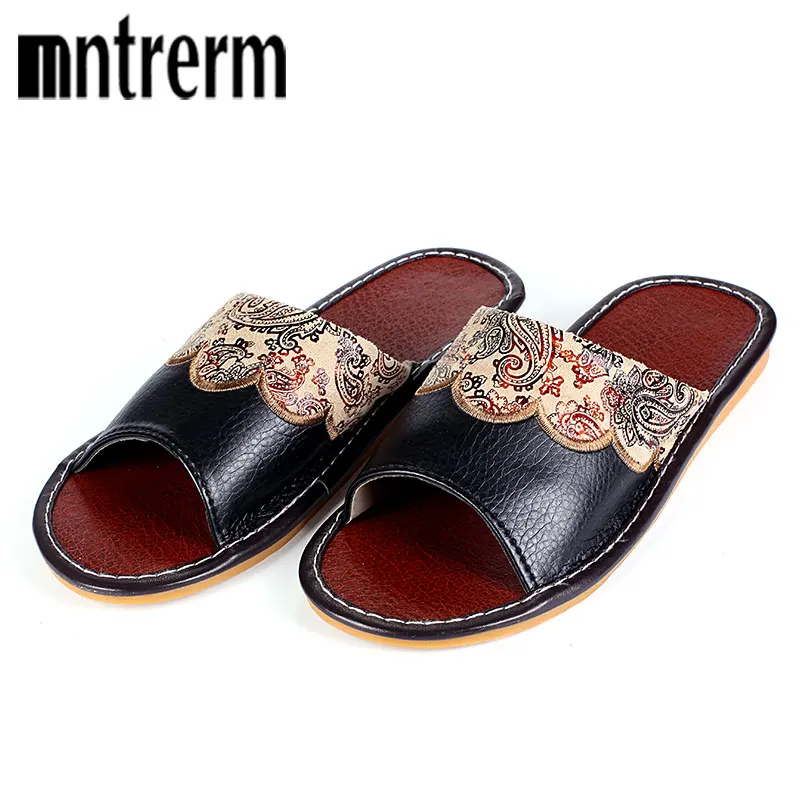 Genuine Leather Slippers Summer men Shoes Home High Quality Full Grain Leather Indoor Slippers Waterproof Household Floor Shoe