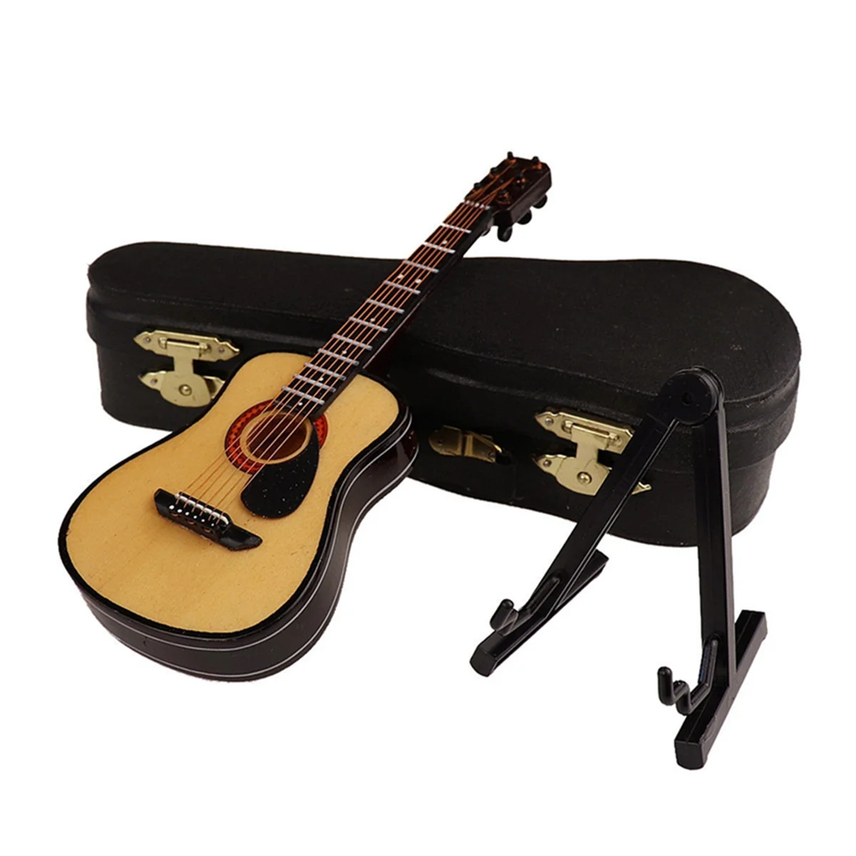 D-Wooden Miniature Guitar with Stand and Case Mini Musical Instrument Miniature Doll House Model Home Decoration HOT