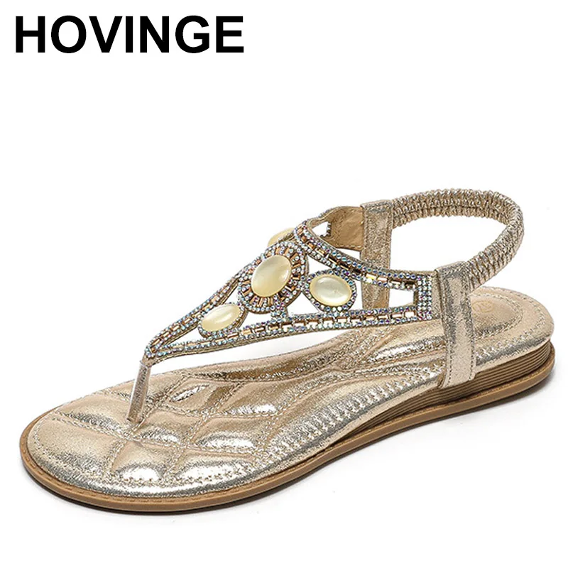 Bohemian Beach Sandals Women Summer Flip Flops Glamorous Thong Sandals Rhinestone Slingback Flat Sandals Outdoor Female Shoes