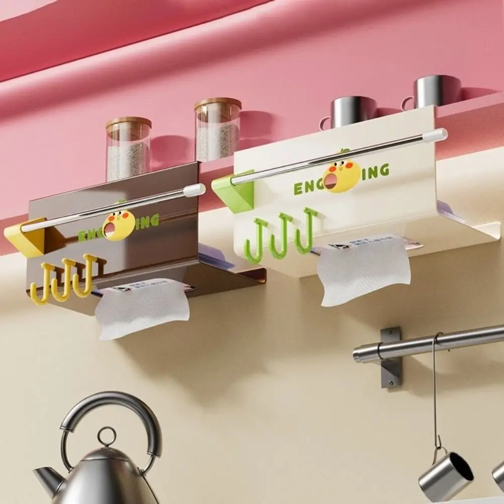 

Plastic Upside-Down Paper Towel Rack Wall Mounted Large Capacity Plastic Wrap Rack with Hooks Cling Film Holder for Home