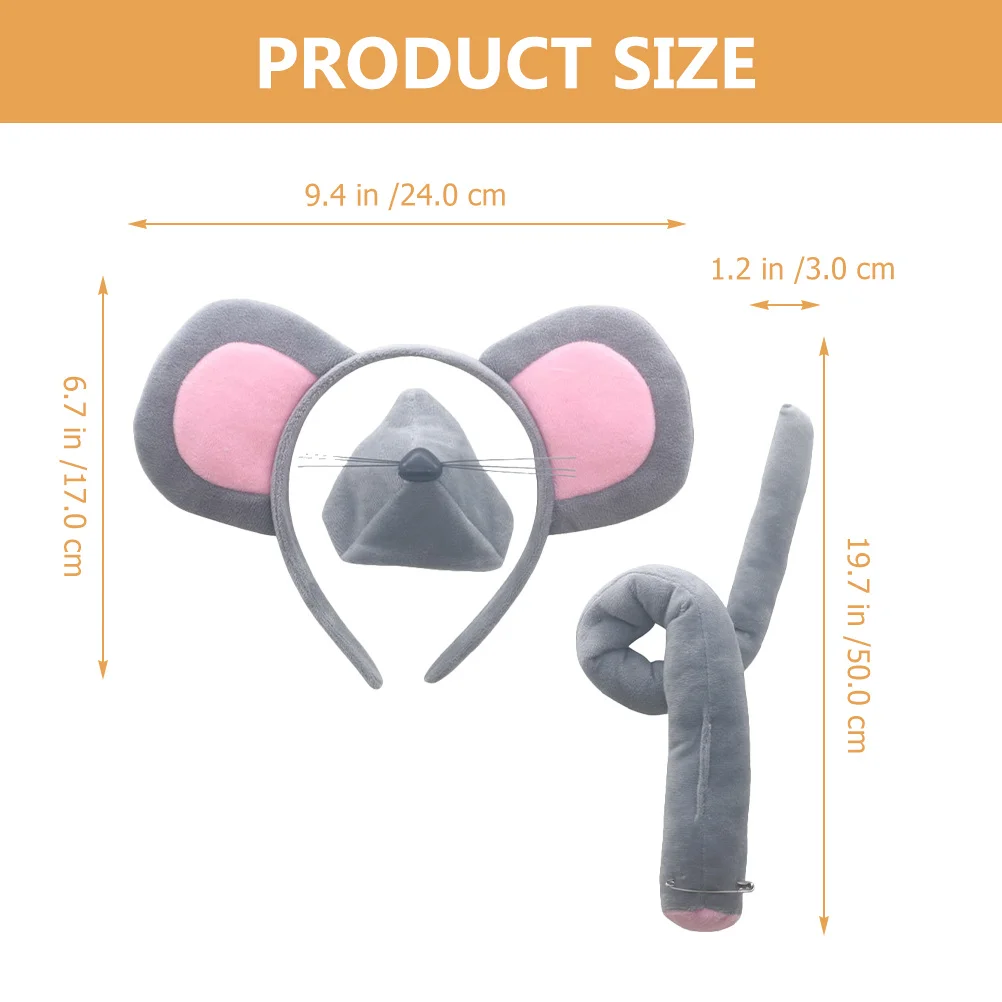 1Set Grey Mouse Headband Accessory Set Soft Flexible Ear Band and Wiggle Tail for Costumes Comfort Secure Fit