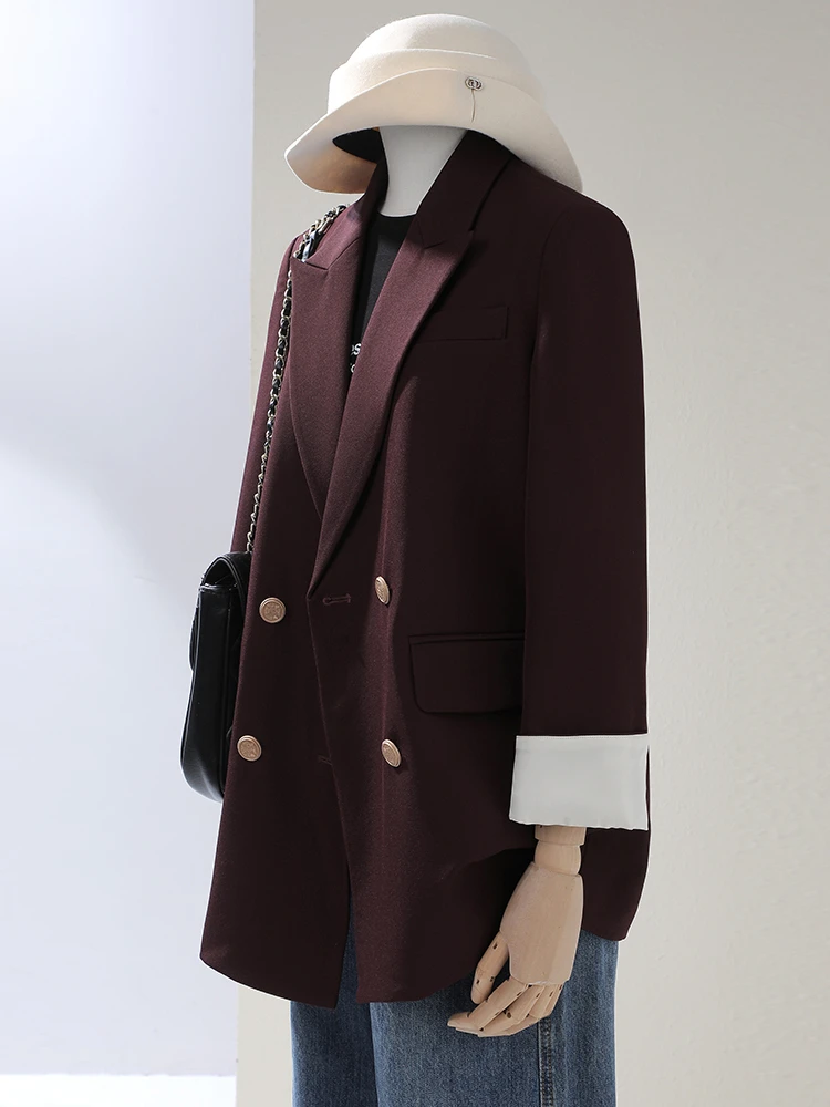 

Ankela красный повседневный женский костюм Jaet, весенне-осеннее свободное утягивающее пальто Ele Sle для поездок на работу, длинное пальто на пуговицах све