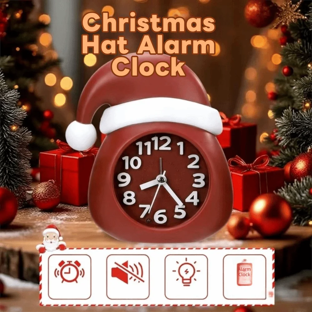 Cartoon Design Christmas Alarm Clock Santa Hat Design Small Size Santa Hat Alarm Clock Children-Friendly Holiday Themed