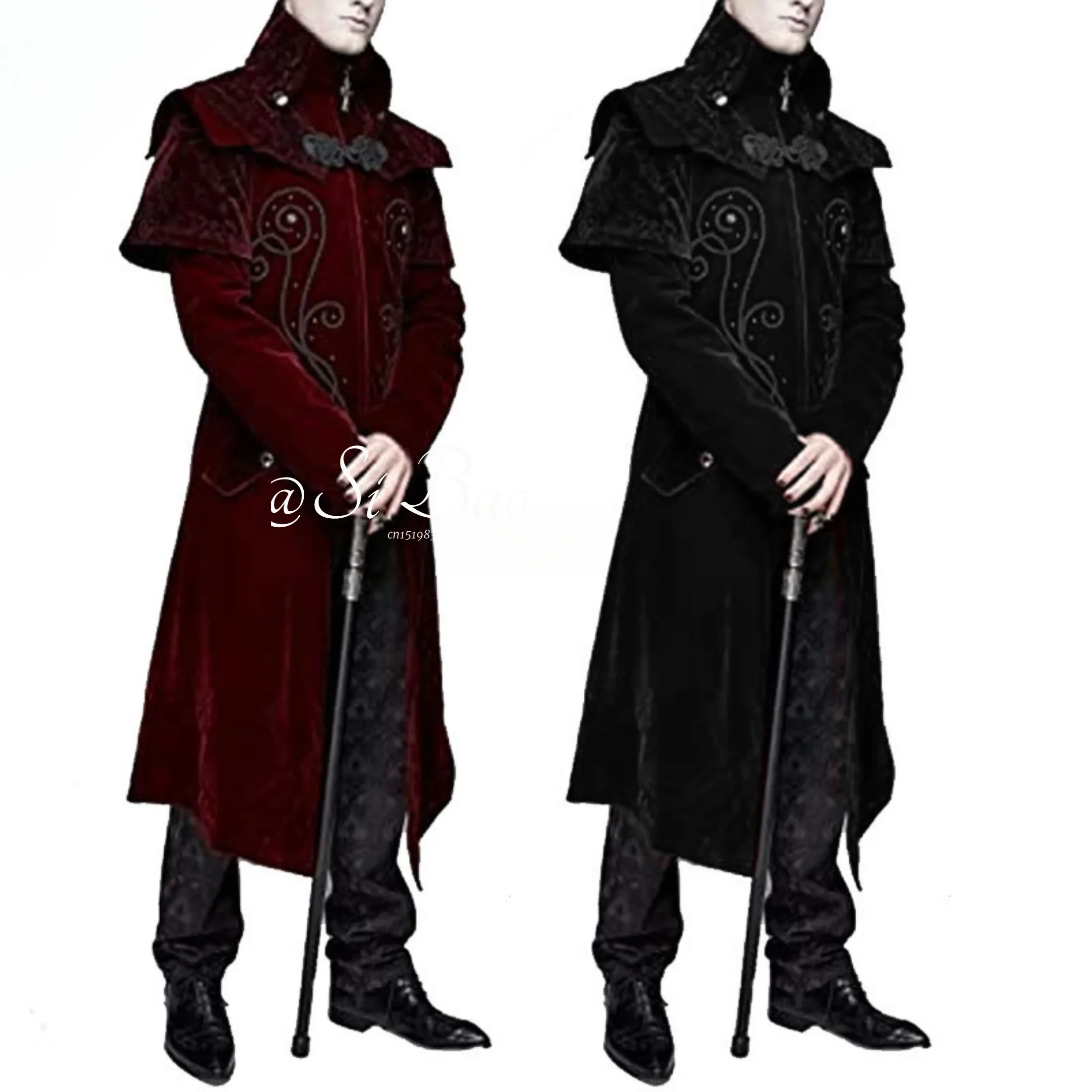 Adult Medieval Detective Cosplay Costume Wine Red Vampire Medieval Trenchcoat Renaissance Noble Steampunk Jacket