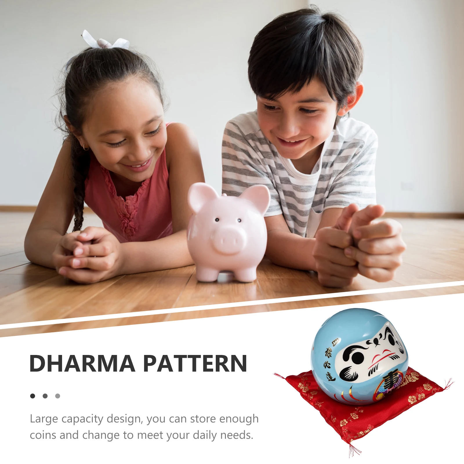 

Dharma Pattern Ceramic Piggy Bank Large Capacity Coin Saving Jar for Japanese Style Desktop Decor Lovely Money Storage