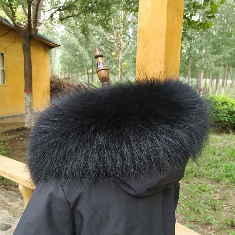 Real Raccoon Fur Collar For Winter Coat Hood Decor Furry Fur Collar Women Men Real Fur Shawl luxury Warm Large Size Fur Scarf