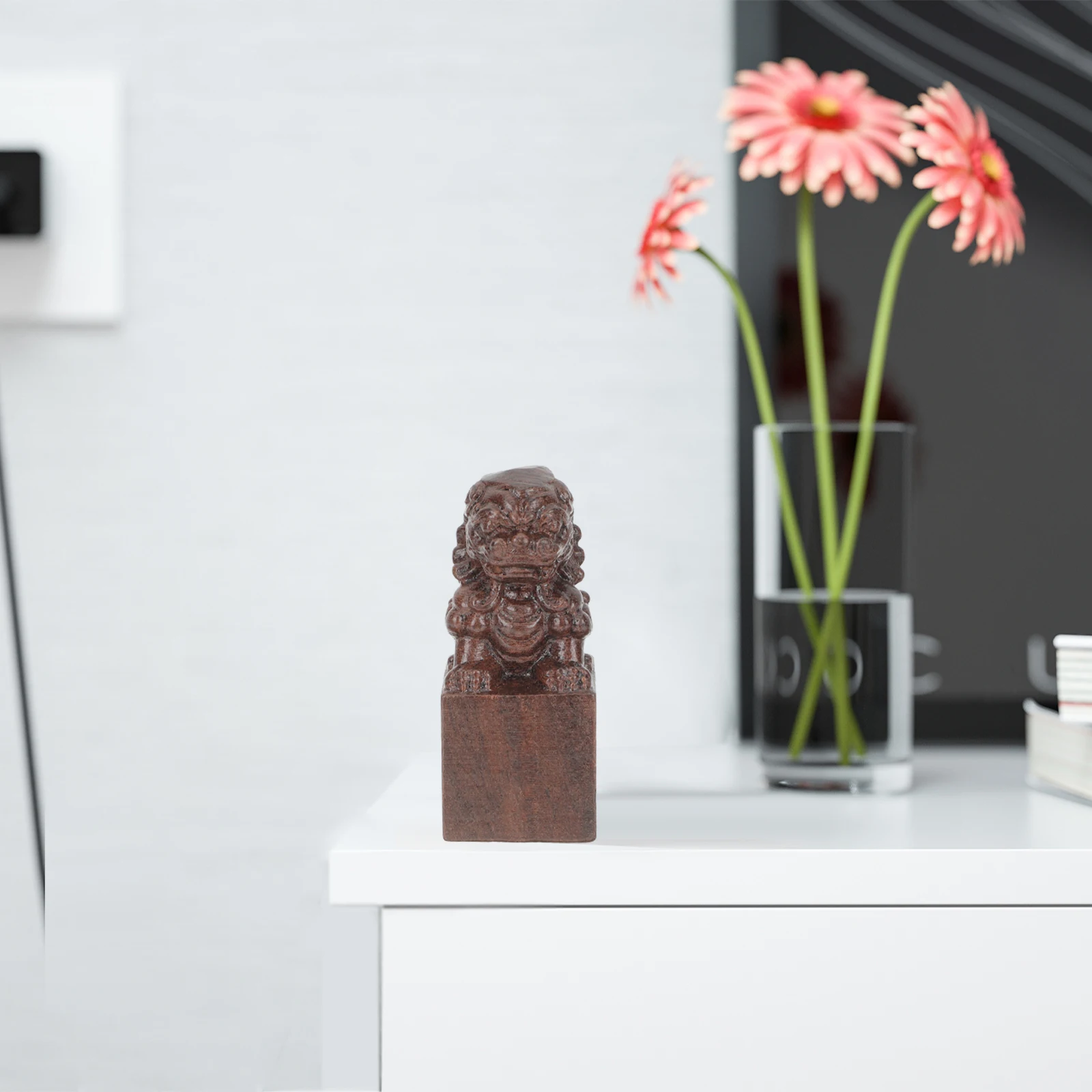 

4pcs Wooden Lion Statue Top-Class Hardwood Carved Sculpture Home Office Desktop Decor Outdoor Landscape Bonsai Ornament