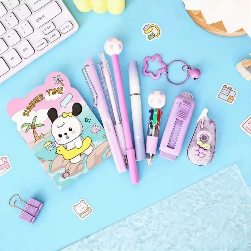 Cartoon School Stationery Set Cute Kawaii Pens Sticky Notes Kit Portable Learning Tools for Students Back to School Gift