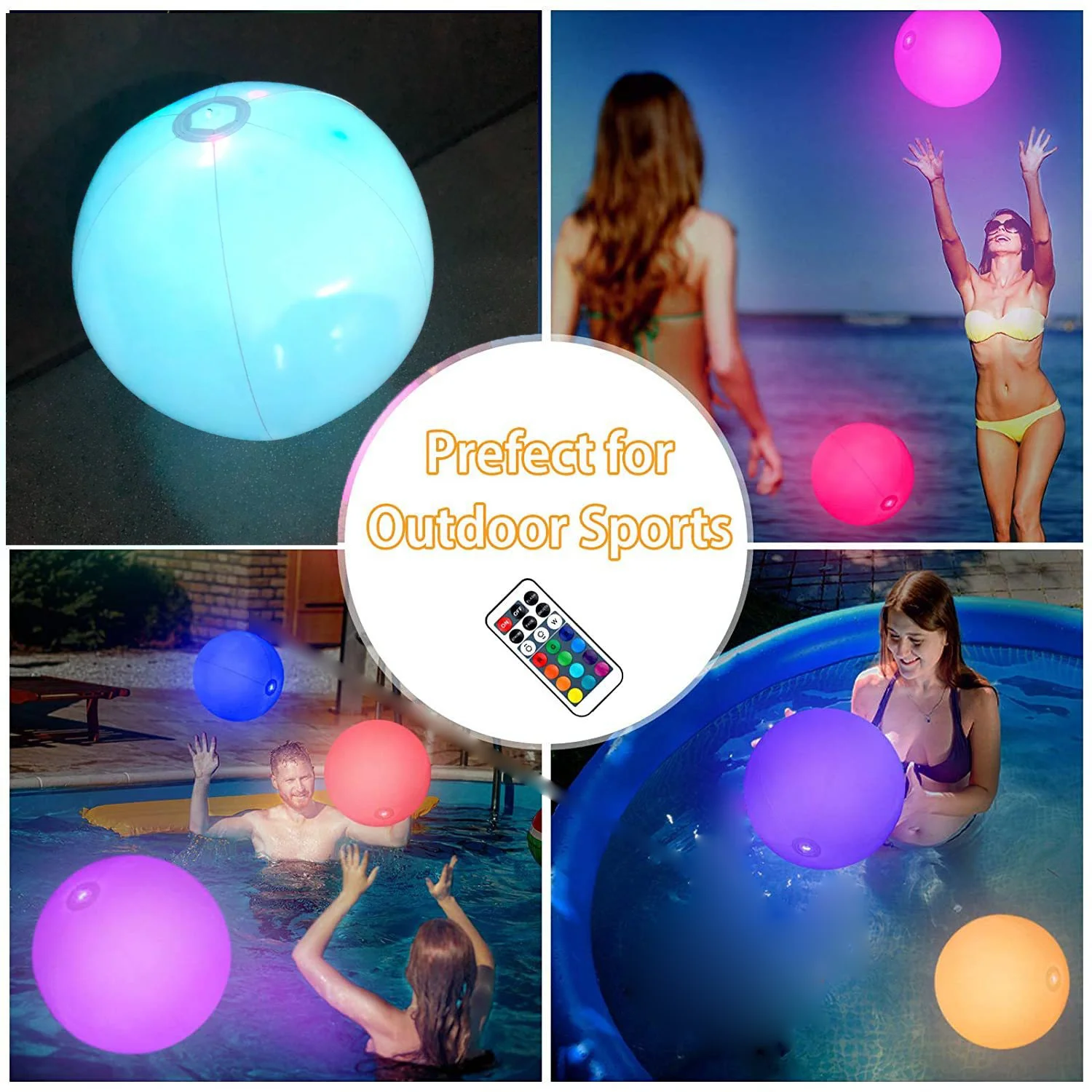 Palla luminosa gonfiabile in PVC LED telecomando Flash Ball Outdoor Party 16 giocattoli che cambiano colore