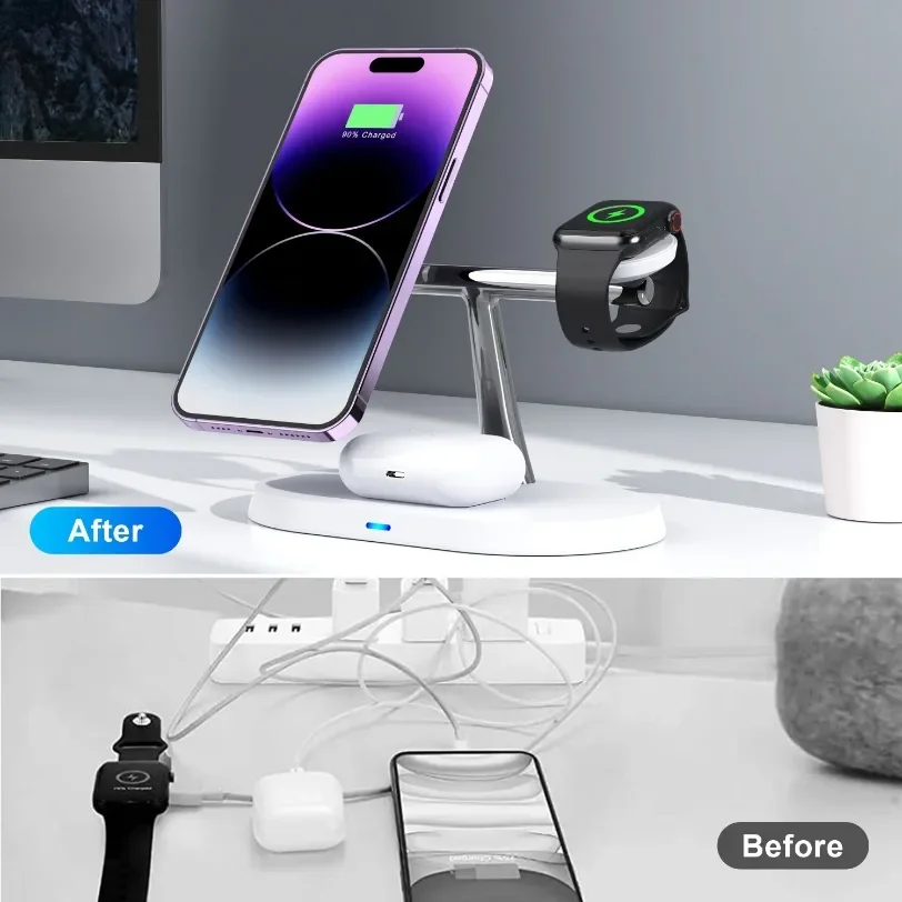 30W 3 in 1 Magnetic Wireless Charger Stand For Magsafe iPhone 16 15 14 13 12 Apple Watch 8 7 6 Airpods Pro Fast Charging Station image 5
