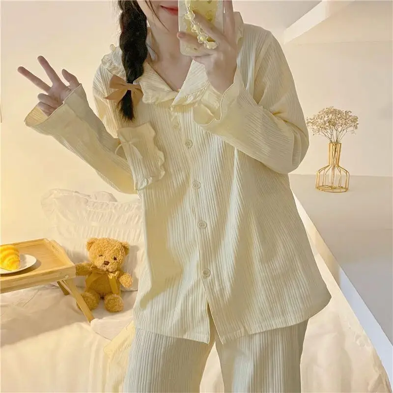 Fashion Homewear Pajama Set Microfiber Sleepwear Trousers Sets Heat Pajamas Sleeping Warm Winter Nightwear Pyjama Femme Ensemble