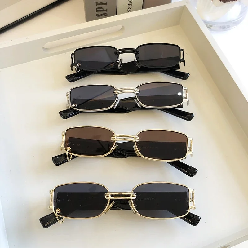 Lunettes de soleil carrées rétro UV400 pour hommes et femmes, petites lunettes rectangulaires, nuances noires, créateur de marque de luxe, nouveau