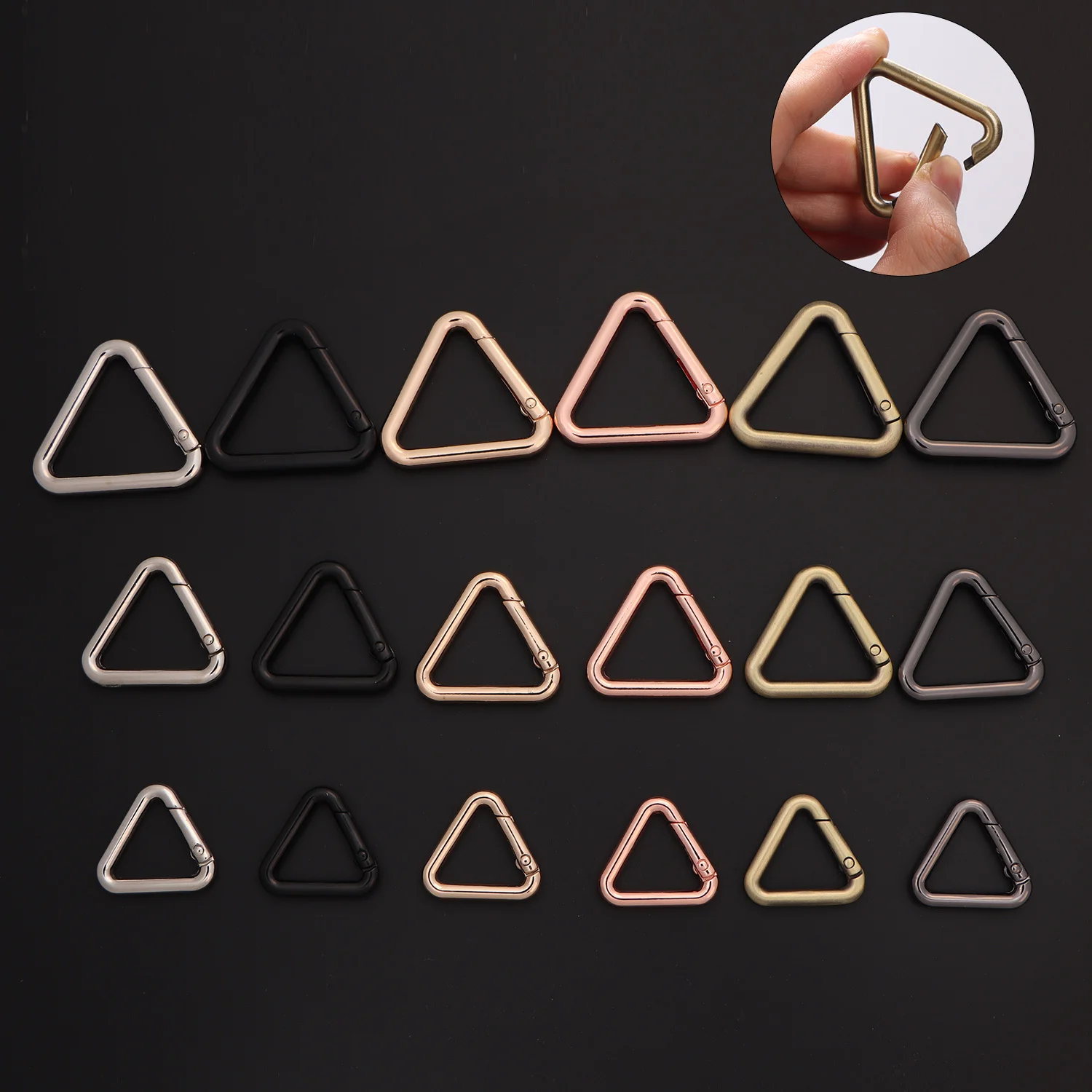 5Pcs Metal Triangle Spring Buckles Openable Ring Hook Bag Strap Belt Keyring Snap Clip Clasps DIY Accessories