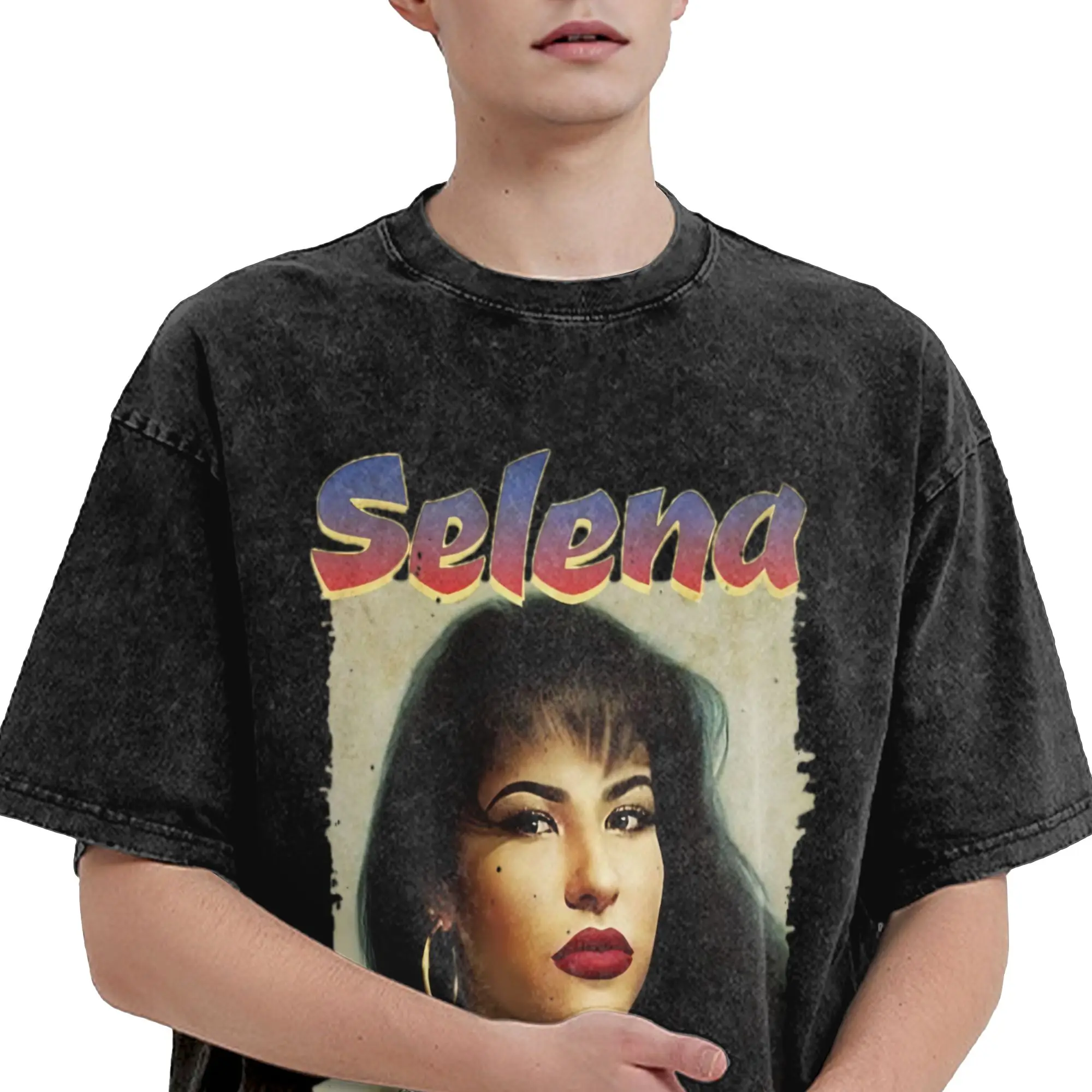 Printed Selena Quintanilla Washed T Shirts Merch Oversize T-Shirts Retro Singer for Men Women Tee