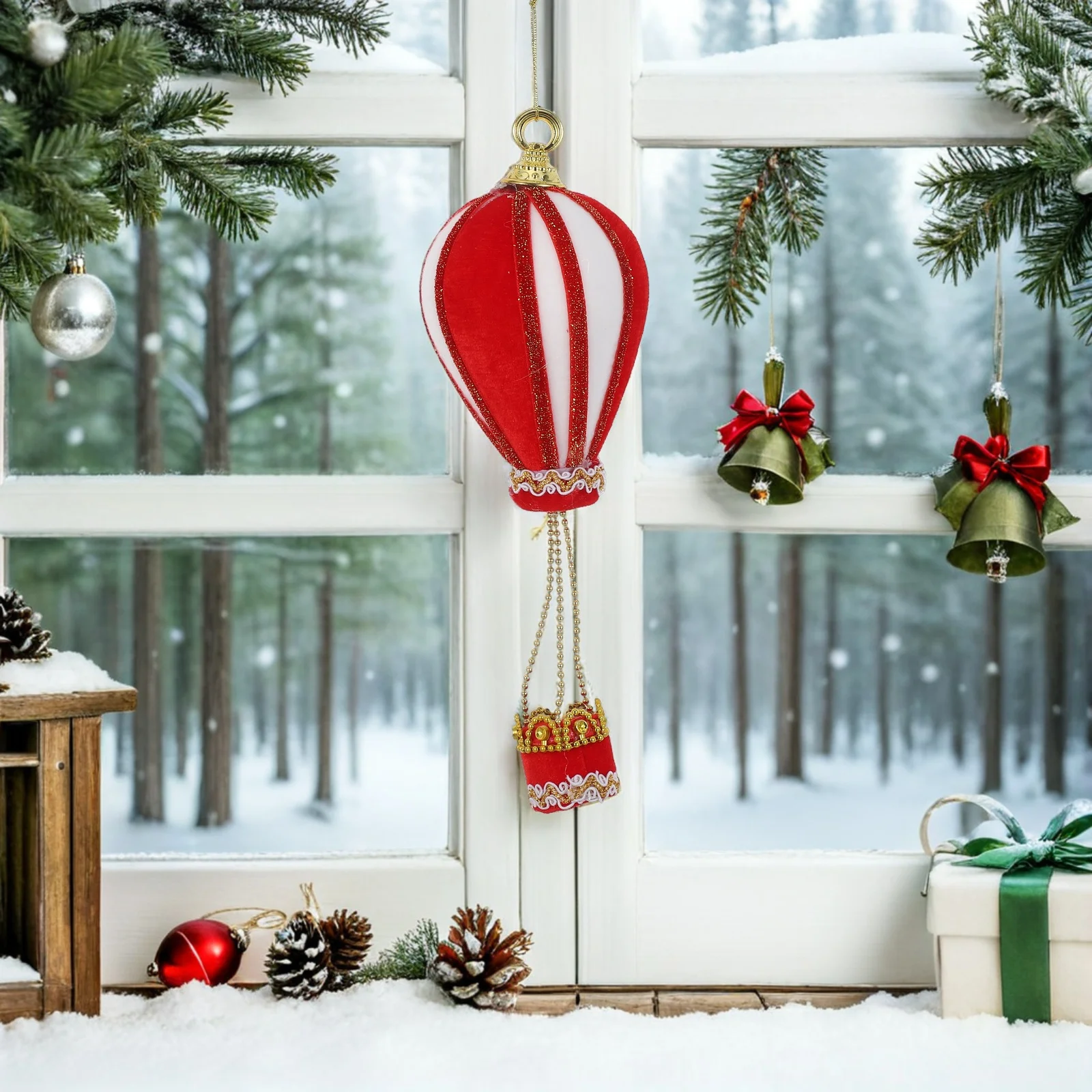 

Foam Hot Air Balloon Ornament Red White Indoor Christmas Decor Holiday Hanging Tree Decoration Lightweight Festive Party Display