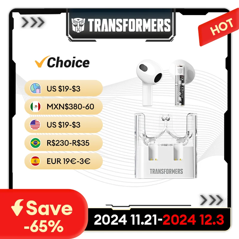 Choice TRANSFORMERS TF-T08 True Wireless Gaming Earphones Bluetooth 5.3 Noise Reduction Low Latency Headphones Music Earbuds