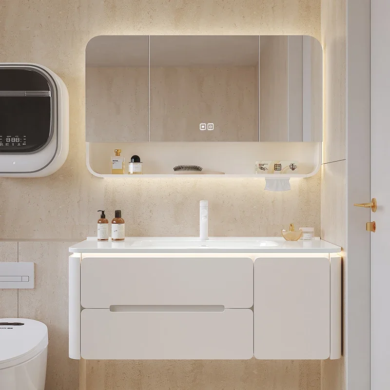 Floor Bathroom Cabinet Storage White Wooden Vanity Wall Shelf Minimalist Medicine Sink Base Meuble Salle De Bain Open Cabinets