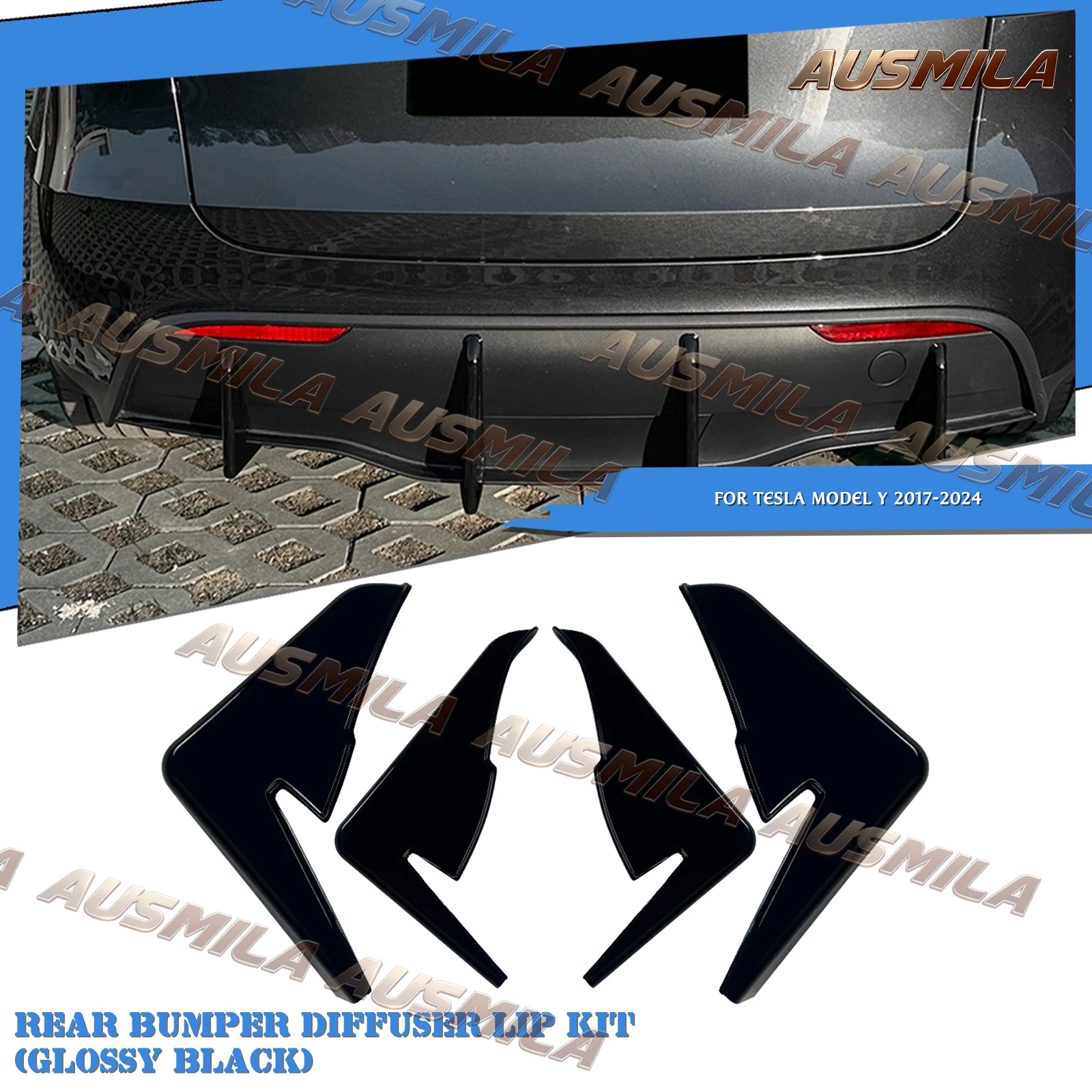

Exterior Rear Diffuser Lip Fin Tail Air Spoiler Lip Trim For Tesla Model Y 2017-2024