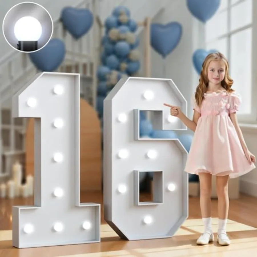 Marquee Numbers 3 Feet Tall Big Light Up Numbers Sweet 16 16th Happy Birthday Decorations Girl Boy White Anniversary Party Deco