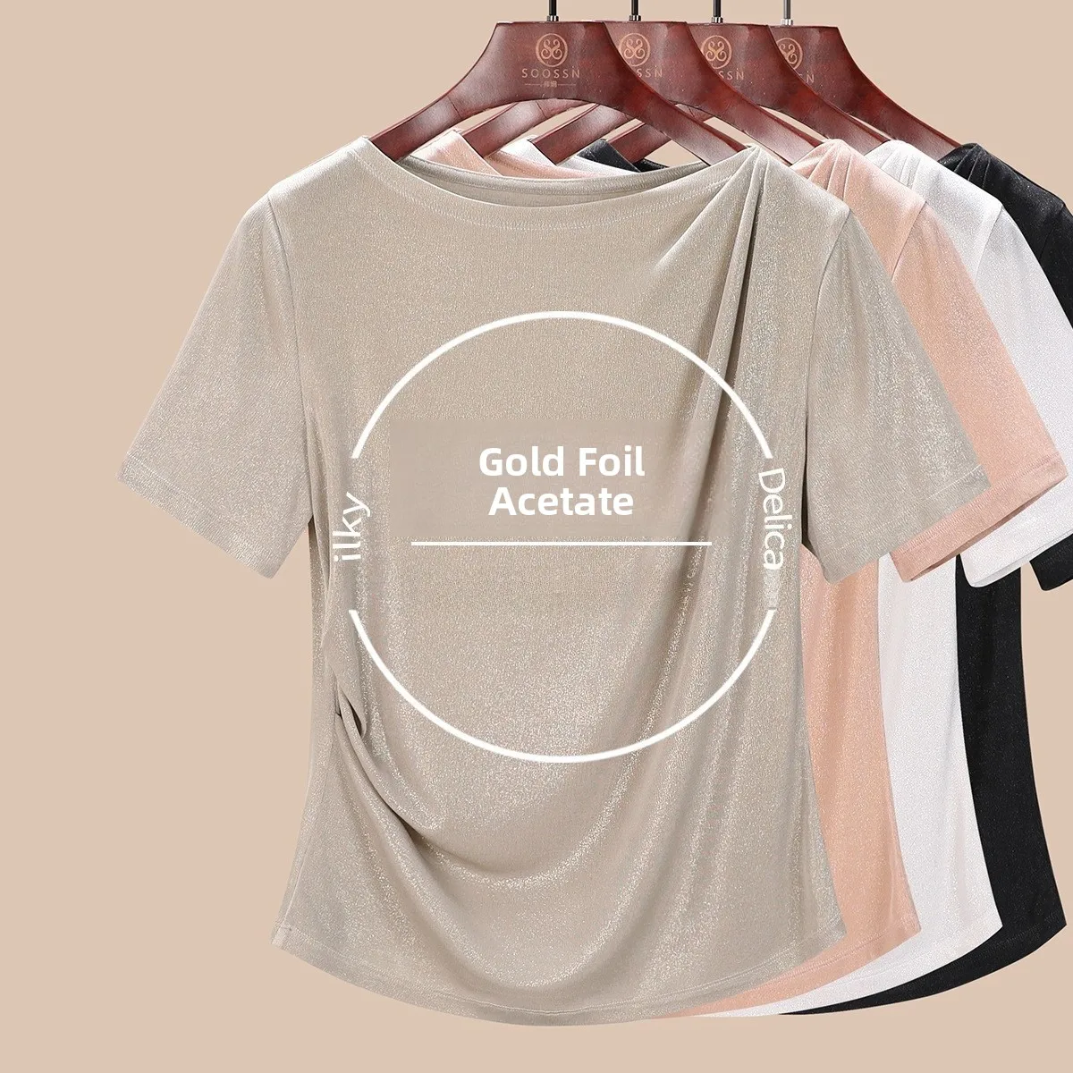 

Faionable Color Одноразовая утягивающая футболка с золотой вышивкой Or-Sve Женская футболка для поездок на работу Sle Busin Casual Pur...