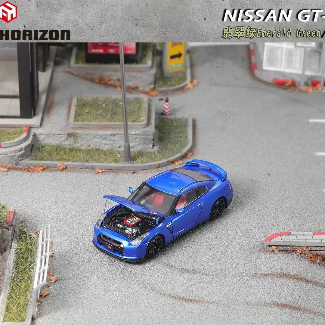 Spot FH 1:64 GT-R R35 tampa aberta, motor verde esmeralda, modelo de carro em liga