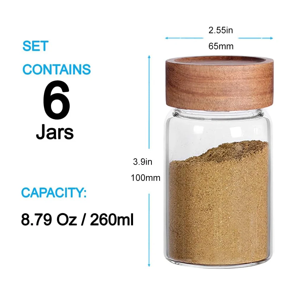 6Pcs Small Glass Spice Jars ,High Sealing Threaded Mouth, 8.79oz /260ml*6,Empty Cylinder Spices Bottles,Storage Jars