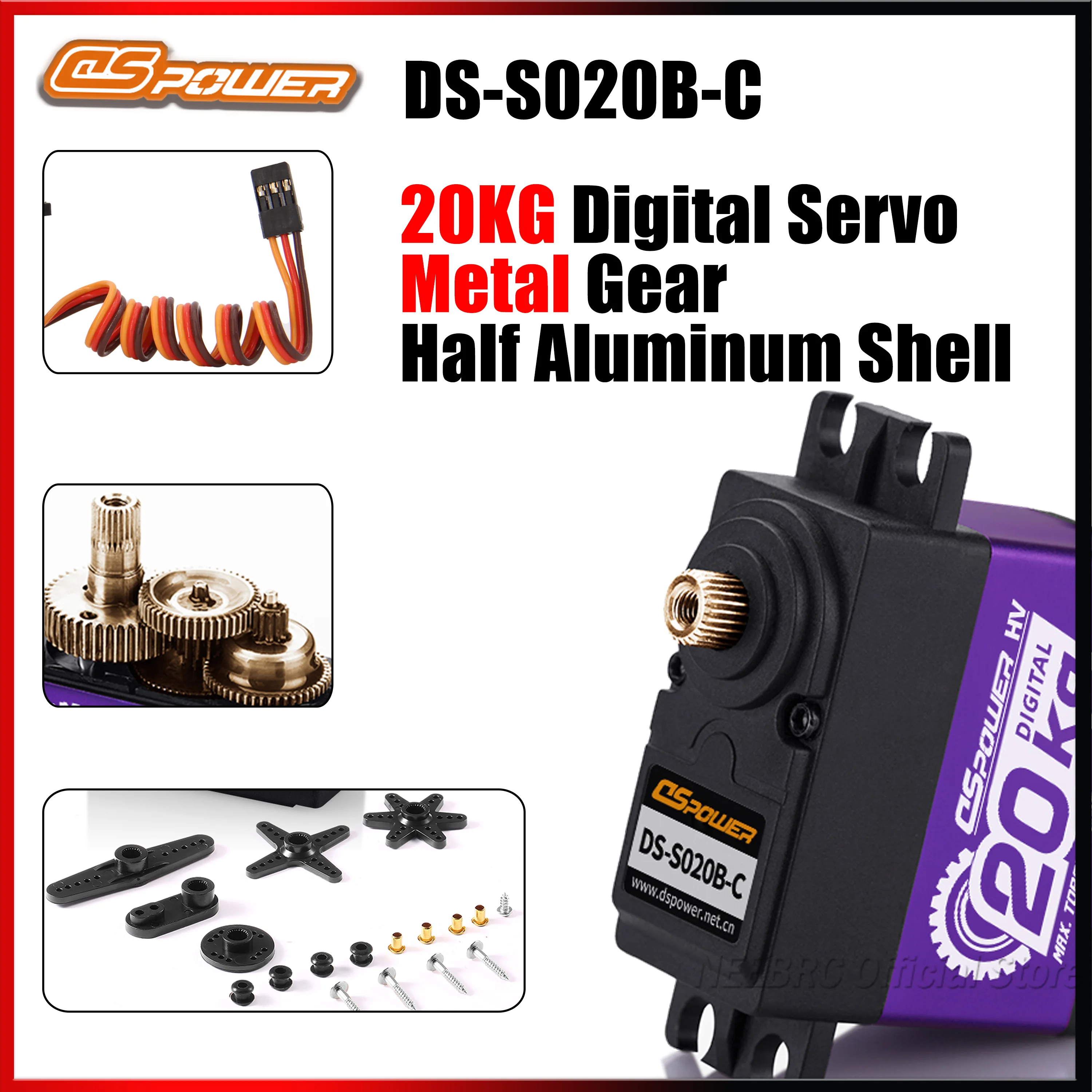 

DSpower 20KG Metal Gear Standard High Speed Large Torque Digital Servo Motor 180° for 1/8 1/10 RC Car Boat Plane Toy Accessories