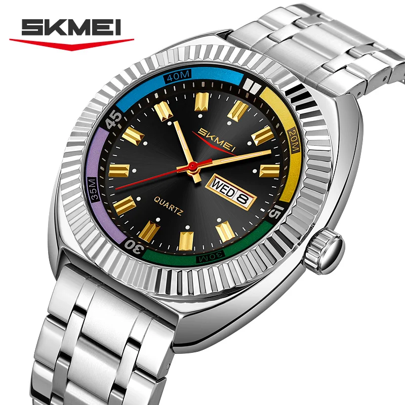 

SKMEI 9353 модные мужские роскошные кварцевые часы из сплава, часы из нержавеющей стали, деловые мужские наручные часы, водонепроницаемые часы