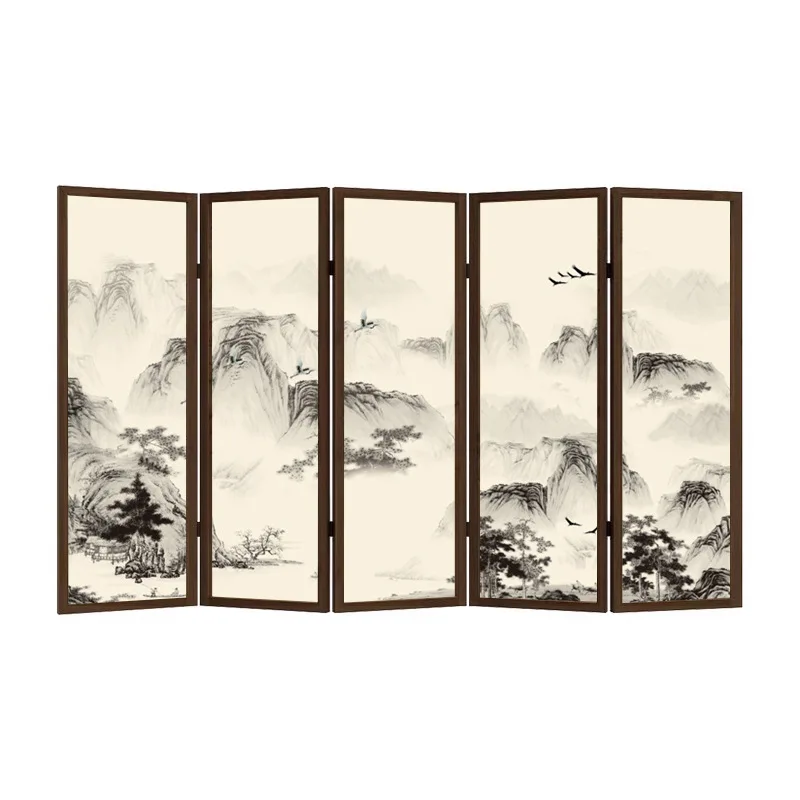 

Tea room screen partition living room office mobile folding decoration entrance solid wood hotel box new Chinese folding screen