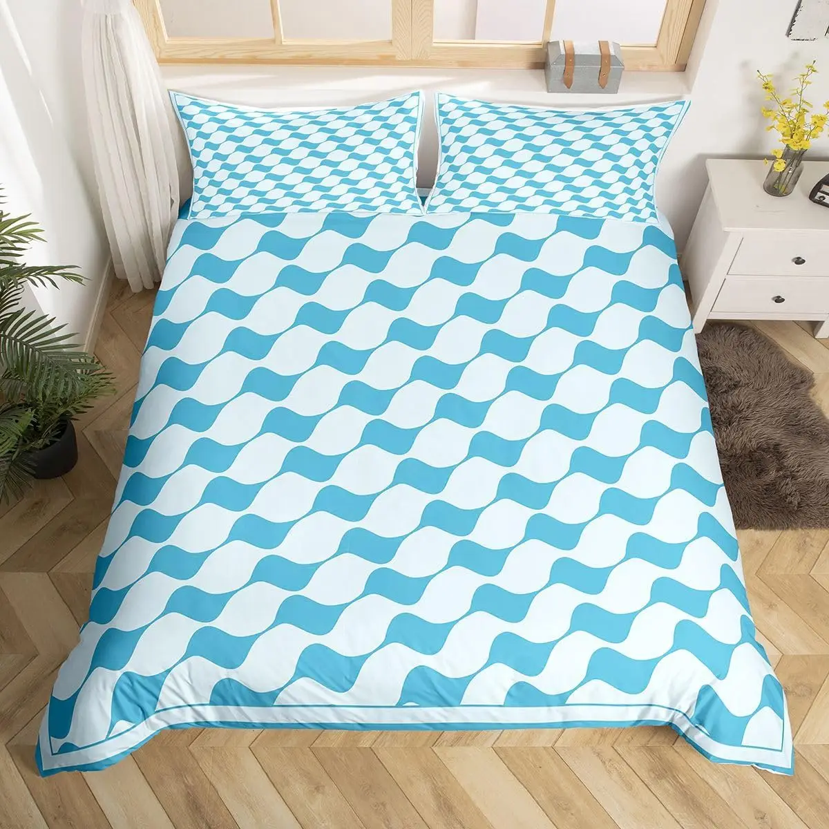 Farmhouse Gingham Grid Bedding Set Full Queen King Plaid Geometric Comforter Cover 3 Piece Boho Checkered Buffalo Duvet Cover